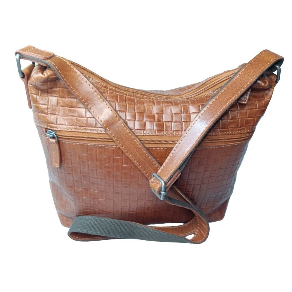 Jack Georges Buffalo Leather Midtown Shoulder Bag Woven Brown Voyager Collection